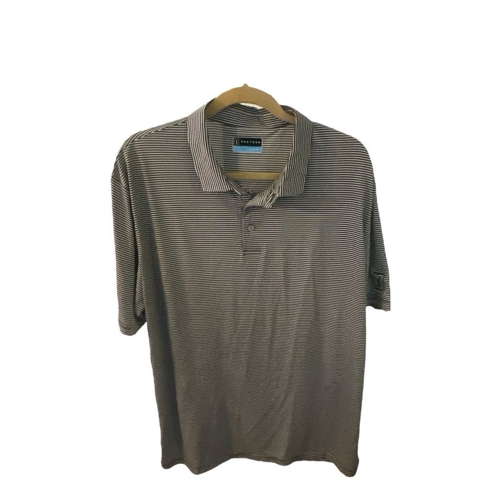 PGA‎ Tour Golf Polo Shirt Striped Moisture Wicking Short Sleeve XL